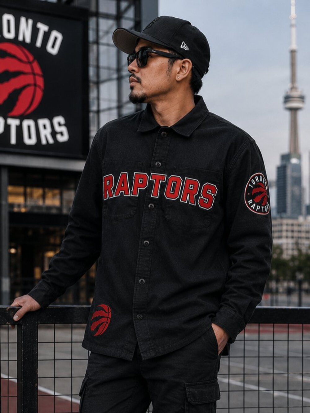 Toronto Raptors Embroidered Overshirt Jacket L NBA Streetwear Basketball Rare